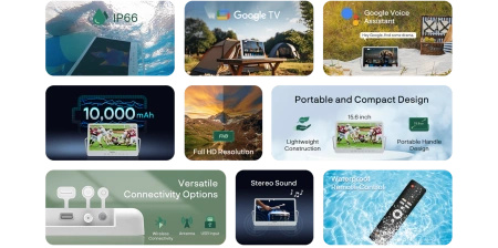 Przenośny mobilny TV bateria IP66 Smart 15.6"