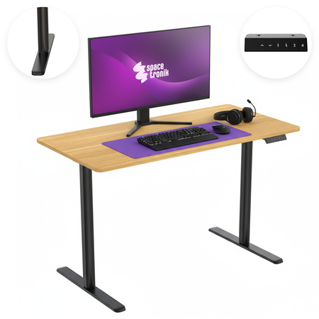 Spacetronik Moris elektrický stôl SPE-O121 120x60, čierny rám, svetlá drevená doska