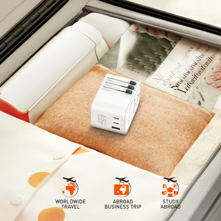 GaN 45W 2xUSB-C USB-A Universal Travel Adapter