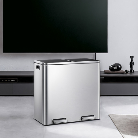 Kosz na śmieci metalowy podwójna komora srebrny