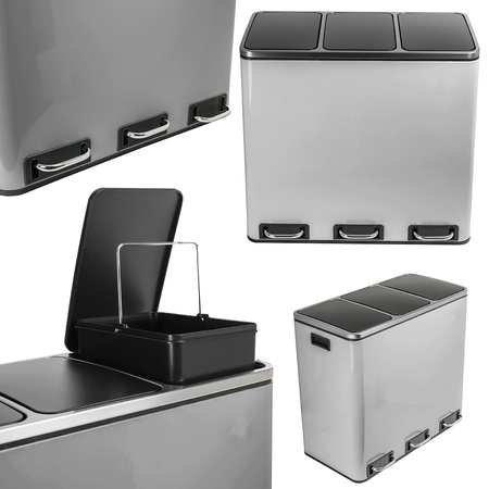 Kosz na śmieci metalowy 3x18L srebrny 54L
