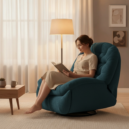 Fotel elektrycznie regulowany Spacetronik Flax 04 relaksacyjny bujany Akwamarynowy Mrok