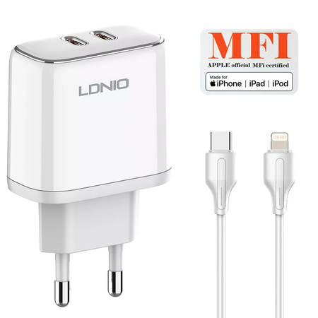 Ladegerät mit Kabel Apple MFI Lizenz 35W 2x USB-C