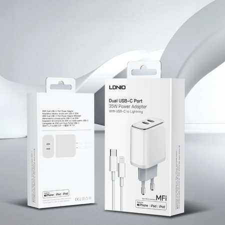 Nabíjačka s káblom Apple MFI licencia 35W 2x USB-C