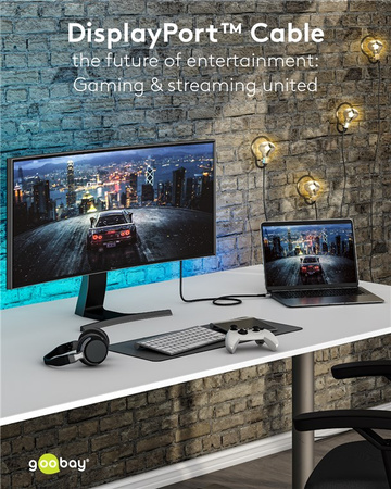 DisplayPort DP 1.4 8K Kabel Goobay Plus TEXTIL 3m