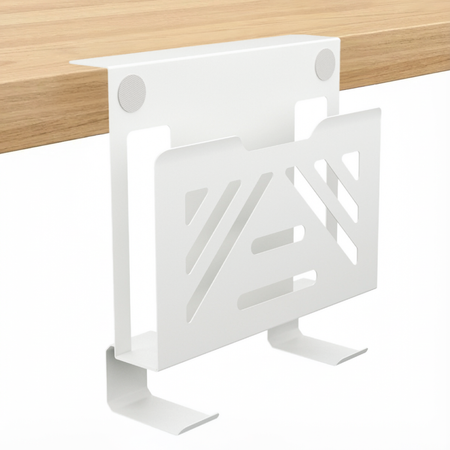 Boczny organizer do biurka na zacisk 25×25×9 cm z haczykami biały