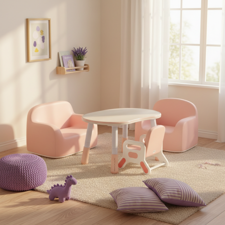 Zestaw mebli dziecięcych Spacetronik – stolik, sofa i foteliki różowy