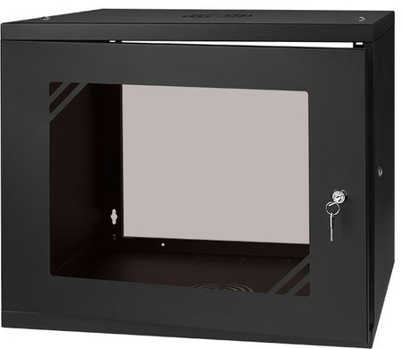 RACK 19'' 9U 600x450mm cabinet BLACK Glass door