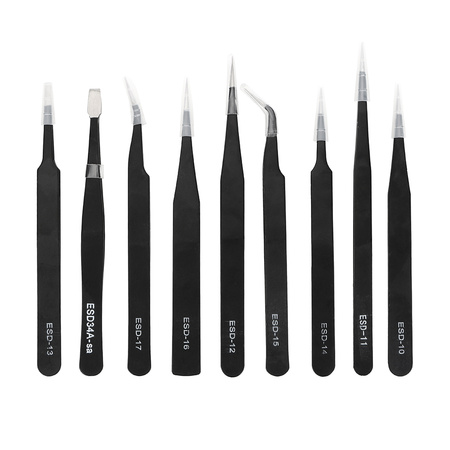 Set of 9 ESD precision tweezers SPM-T03