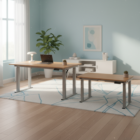 Zestaw do nowoczesnego biura: biurko elektryczne + fotel + szafka szary