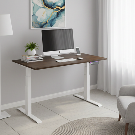 Biurko elektryczne Spacetronik SPE 232OW białe blat 138x80 Orzech Ambasador