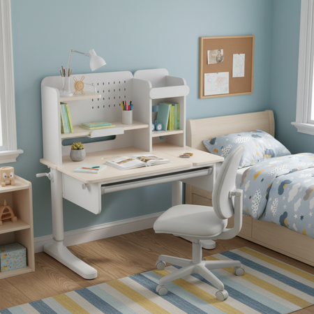 Biurko dziecięce SPEX113WW 100×65 cm regulowane półki szuflada