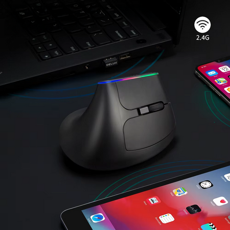 Kabellose vertikale Maus Delux M618C RGB schwarz