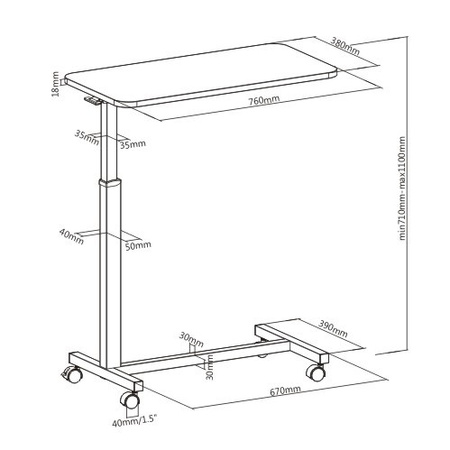 Buddy 02 Lite adjustable rolling table black