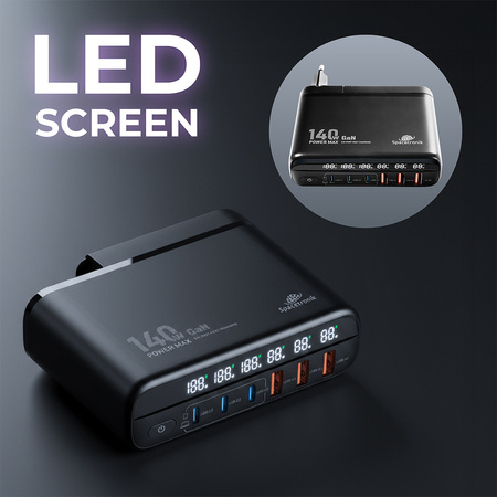 Nabíjacia stanica 140W GaN SR103 LED 6 USB PD+QC3.0