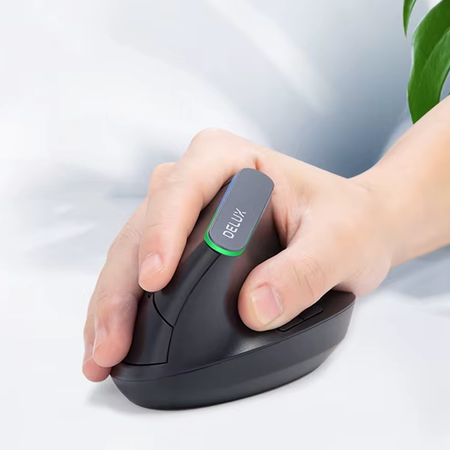 Bezprzewodowa mysz pionowa Delux M618C RGB czarna