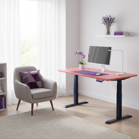 Biurko regulowane Vegard elektryczne dwusilnikowe MDF granatowo-czerwone