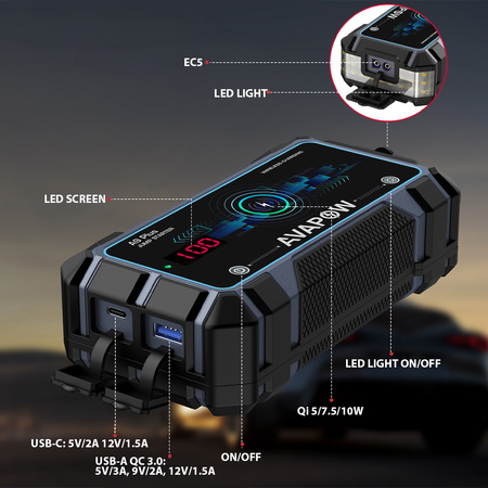 Powerbank rozruchowy 12V 2000A 44Wh AVAPOW A9 Plus