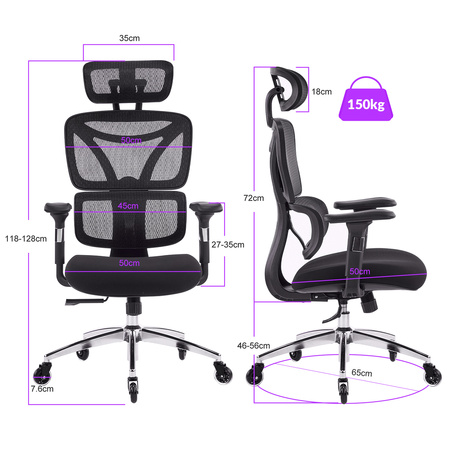 Regulowany Fotel biurowy obrotowy 4D NERO Czarny