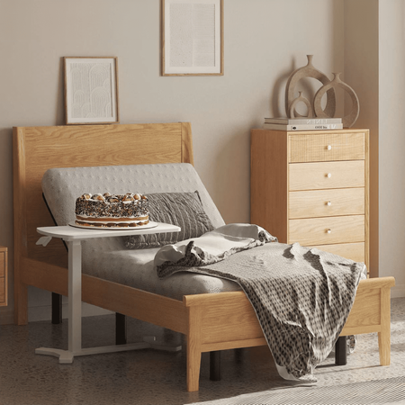 Buddy adjustable table on wheels white, wood