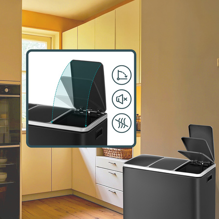 Kosz na śmieci metalowy trzykomorowy czarny