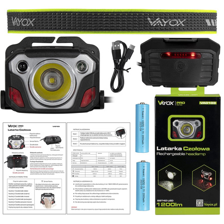 Latarka czołowa 10W powerbank sensor VAYOX VA0103