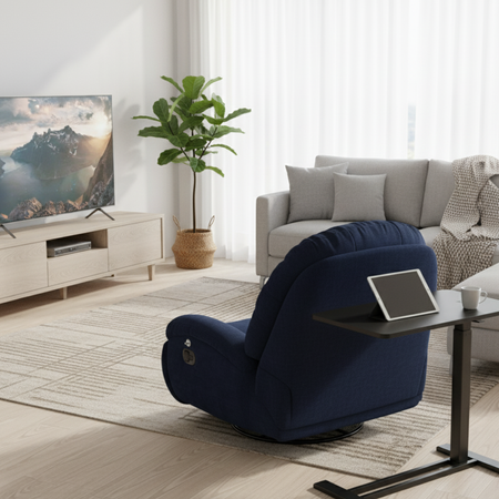 Zestaw wypoczynkowy fotel Spacetronik Flax 04M niebieski + stolik regulowany BUDDY