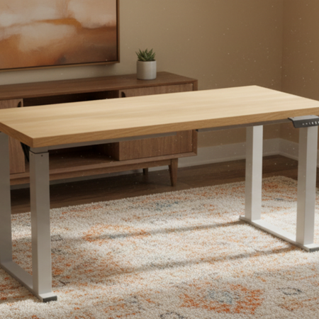 Zestaw do nowoczesnego biura: biurko elektryczne + fotel + szafka szary