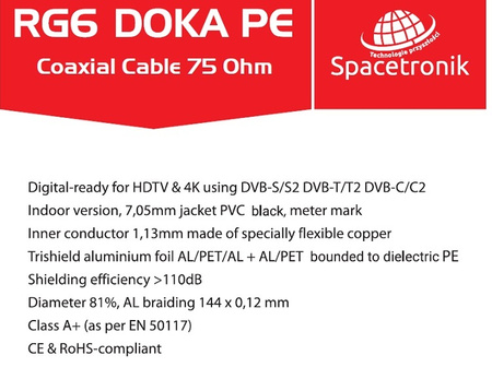 RG6 Spacetronik DOKA PE 4K Trishield kábel 1mb