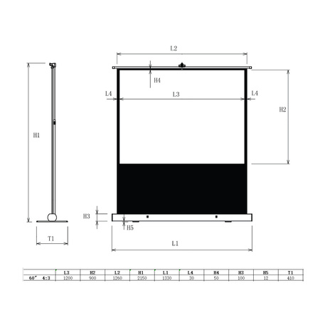 Ekran Projekcyjny Podłogowy Rozwijany 60" 4k 4:3