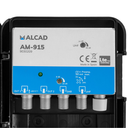 Alcad wzmacniacz masztowy AM-915 24V 40dB UHF+VHF