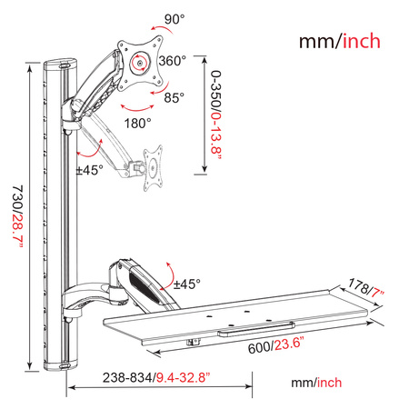Uchwyt ścienny do monitora i klawiatury SPAW120