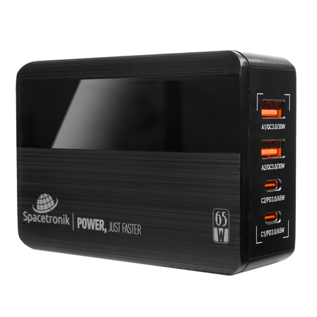 GaN 65W PD QC3.0 4-portová nabíječka displej