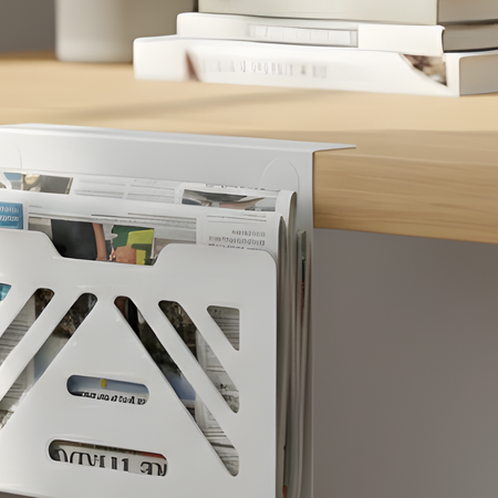 Boczny organizer do biurka na zacisk 25×25×9 cm z haczykami biały