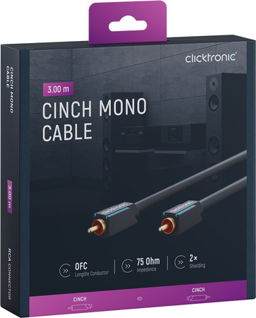 CLICKTRONIC Audio kabel 1xRCA - 1xRCA koaxiální 3m