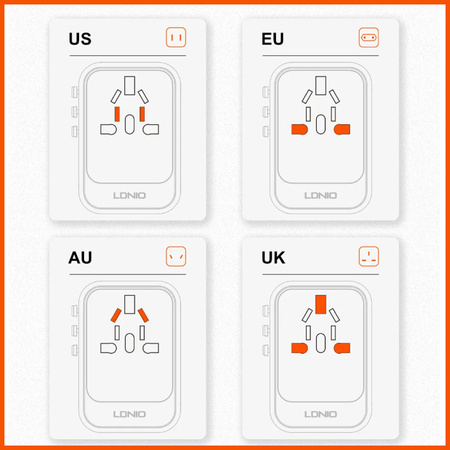 Universal travel adapter 65W 2xPD + 1xQC