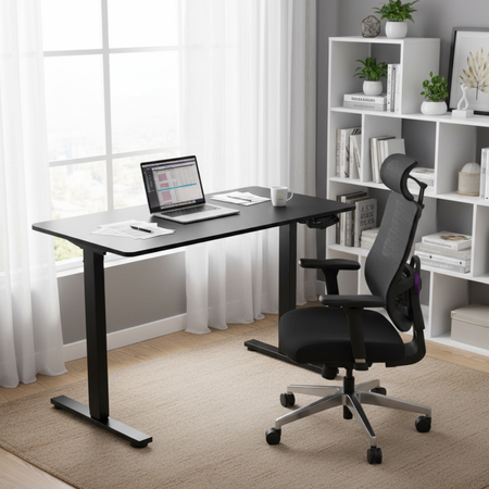 Zestaw ergonomiczny do biura krzesło LUMBO 22 + biurko manualne SPE-O113 100×60 czarne