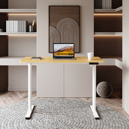 Spacetronik Moris elektrischer Schreibtisch SPE-O121 120x60, Gestell weiß, Platte helles Holz