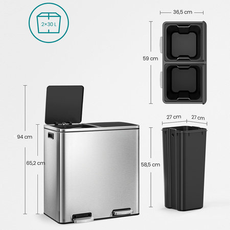 Funky Trash Can Silver Black Spacetronik Podwójny