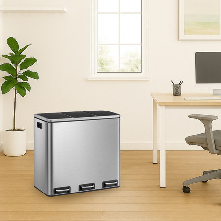 Kosz na śmieci metalowy 3x18L srebrny 54L
