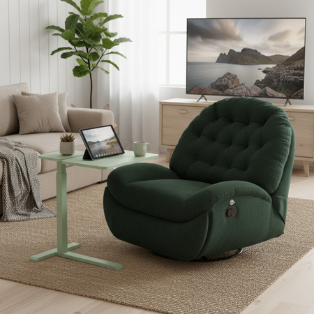 Zestaw wypoczynkowy fotel Spacetronik Flax 04M zielony + stolik regulowany BUDDY