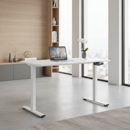 Zestaw ergonomiczny krzesło LUMBO 22 szare + biurko manualne SPE-O113 100×60 białe