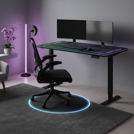 Zestaw gamingowy RGB biurko elektryczne fotel ARON mata RGB