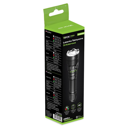 Latarka taktyczna 3-kolor 15W 1500lm VAYOX VA0099