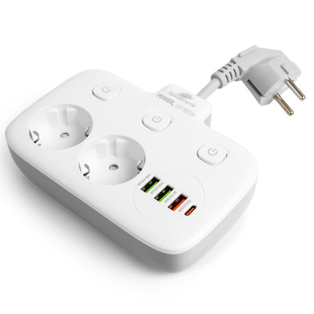 Napájecí lišta 2x nabíječka 4xUSB USB-C PD QC