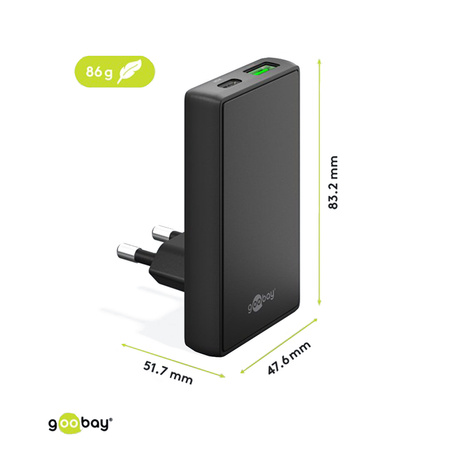 Ładowarka pionowa Goobay 65W USB-A USB-C PD czarna