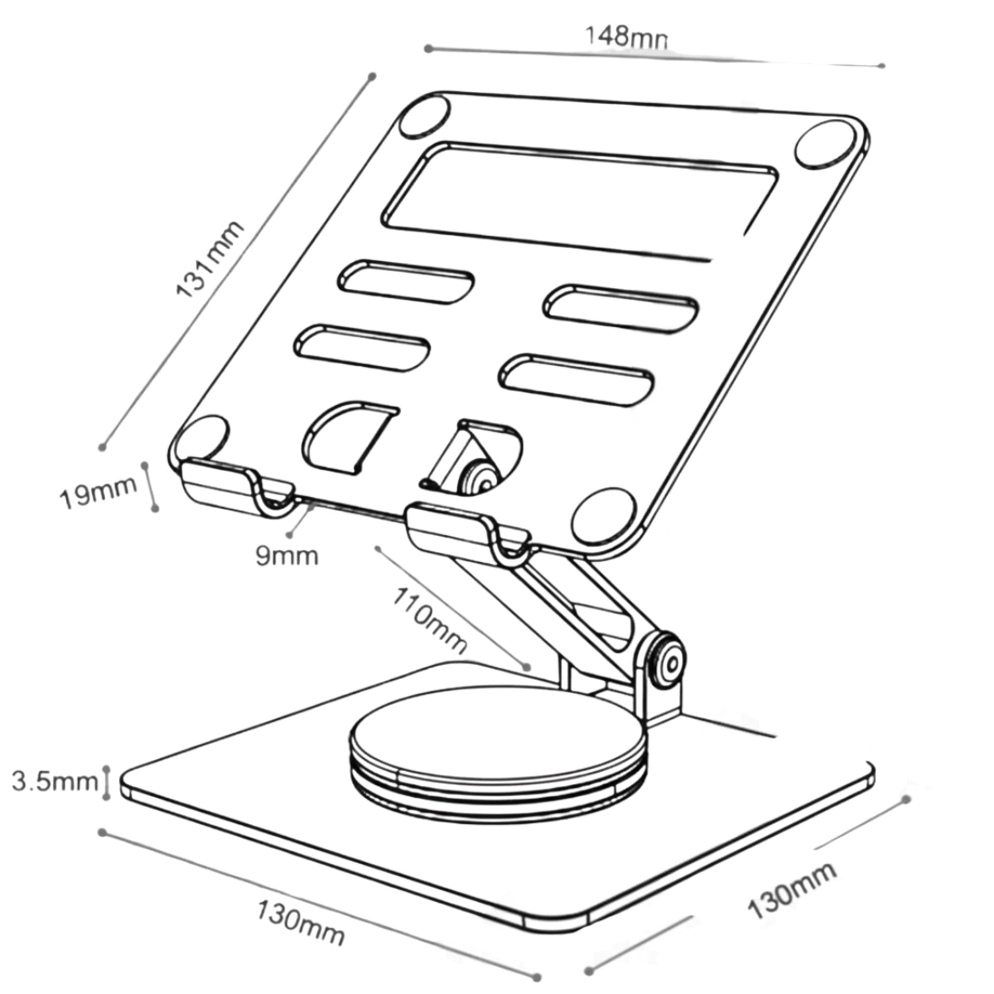 rysunek techniczny podstawki biurkowej SPP121G na telefon i tablet