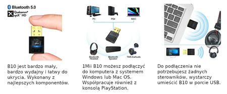 B10 Nadajnik Audio Bluetooth 5.0 USB 1Mii aptX 20m