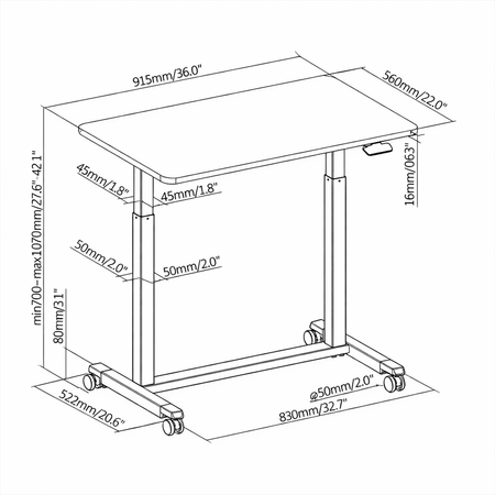 Adjustable table on wheels Buddy 04 white