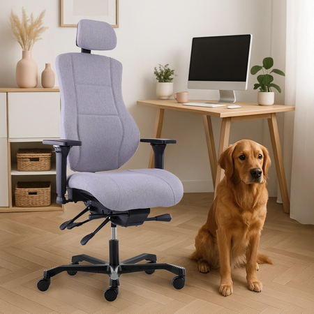 Zestaw ergonomiczny biurko Moris SPE O112WW fotel MENNKAR lampa D22 Pro